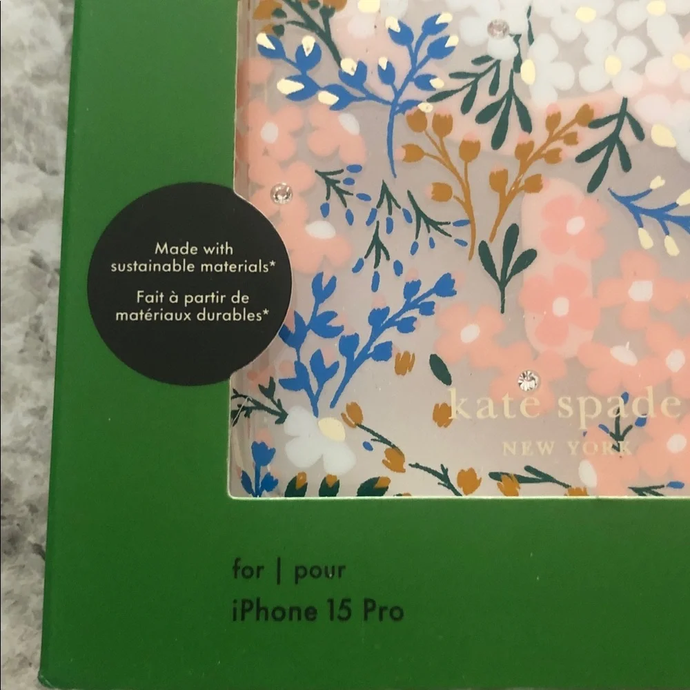 NIOB Kate Spade MagSafe iPhone 15 Pro Case - Pink and Blue Floral with Gems
